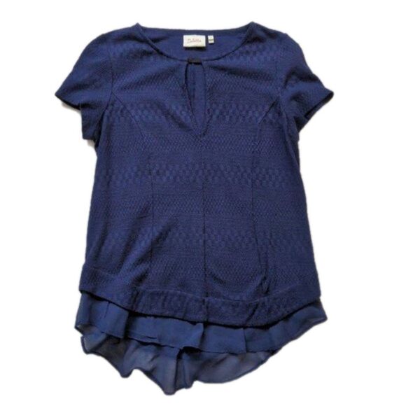 Anthropologie Deletta Top Navy Blue Keyhole Soledad Sheer Chiffon Lagenlook XS - Picture 2 of 6